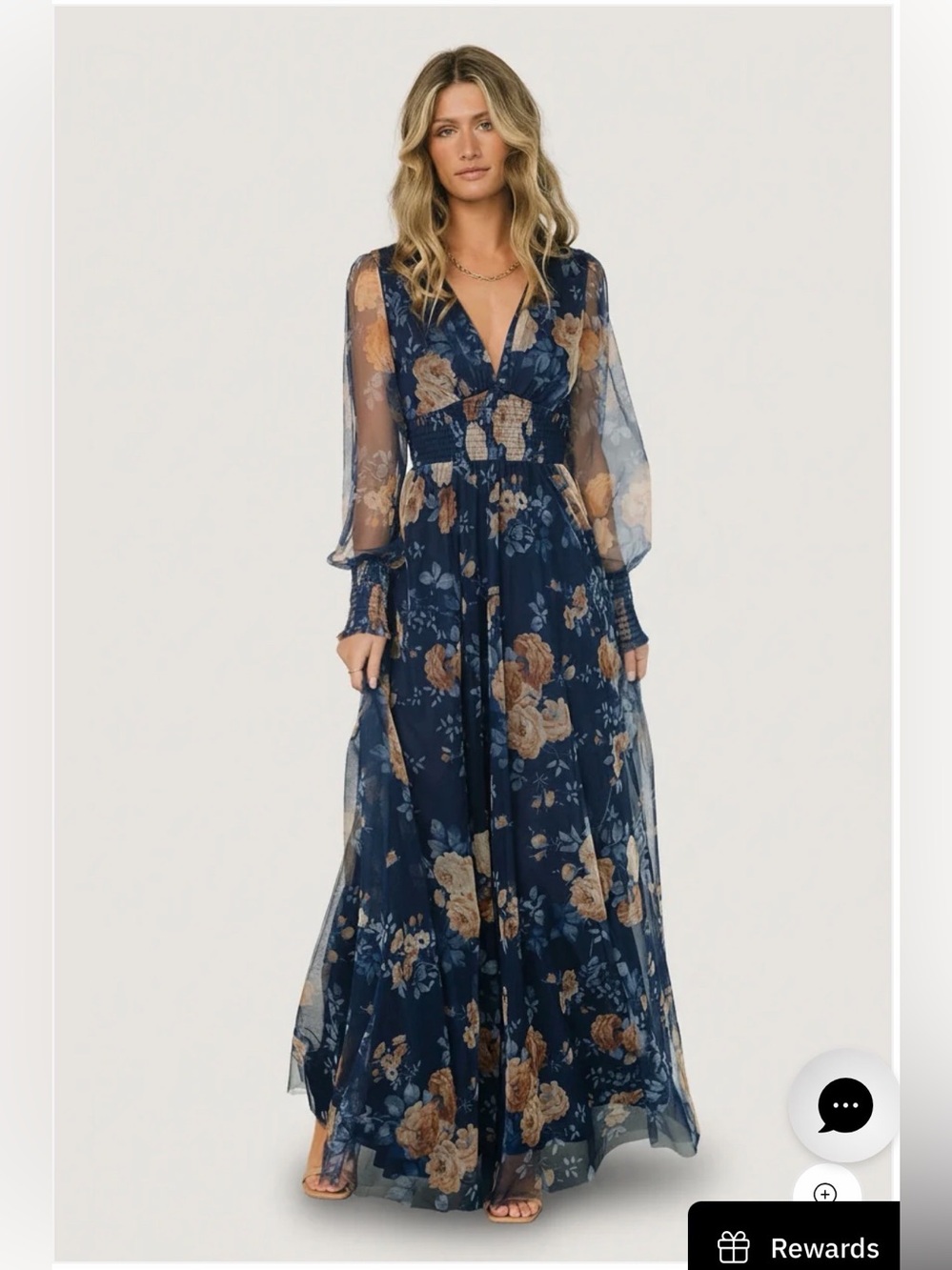 Baltic Born Navy Floral Maxi Dress with Beige Blooms Size S NWOT